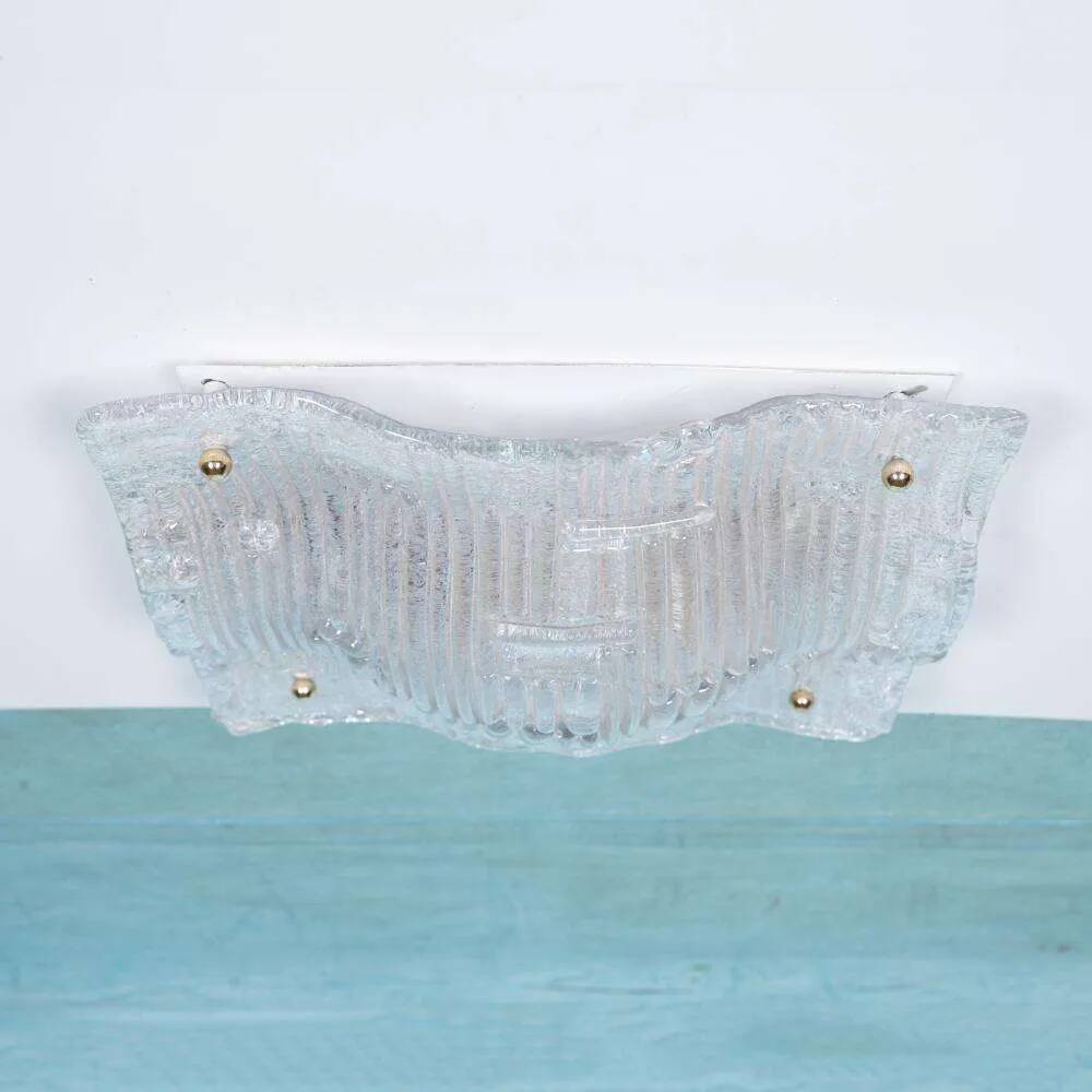 Space age curved glass ceiling light, vintage glass wall lamp.