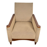 Pair of armchairs in carved wood and vintage fabric