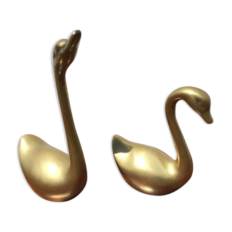 Pair of brass swans