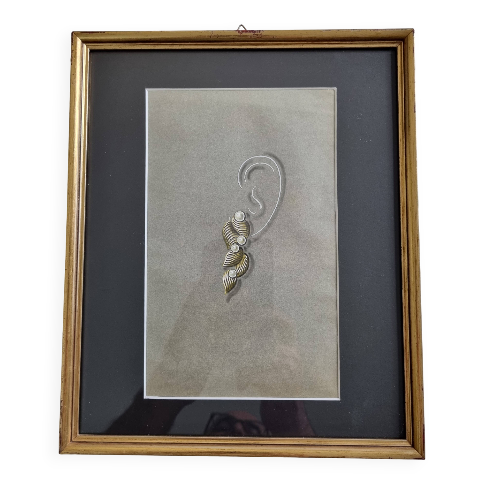 Original gouache from the 1930s, prototype of a unique jewel, New York jeweler, 24 x 28 cm