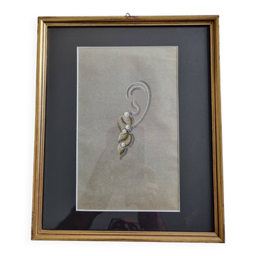 Original gouache from the 1930s, prototype of a unique jewel, New York jeweler, 24 x 28 cm