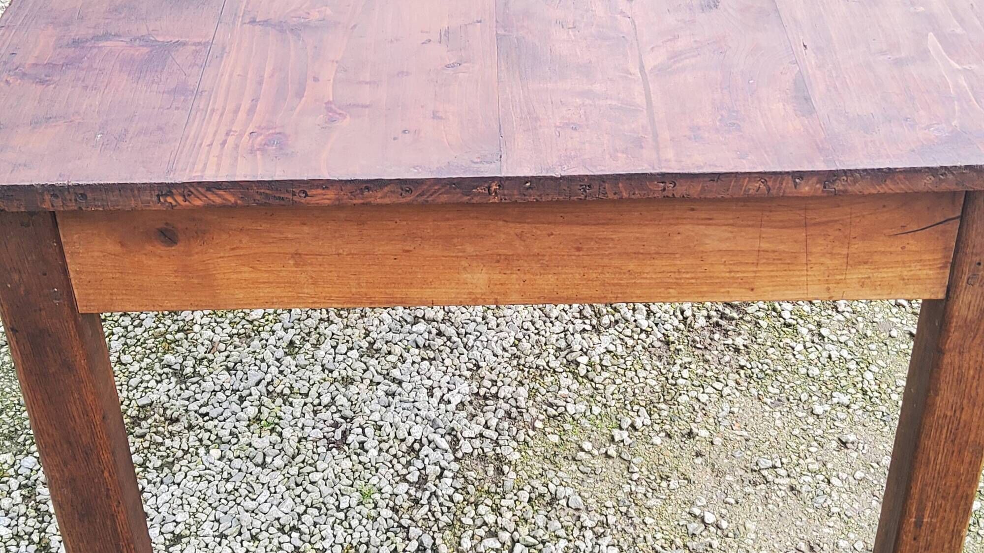 Farm table in oak and white wood 160cm 1 drawer t 20th century