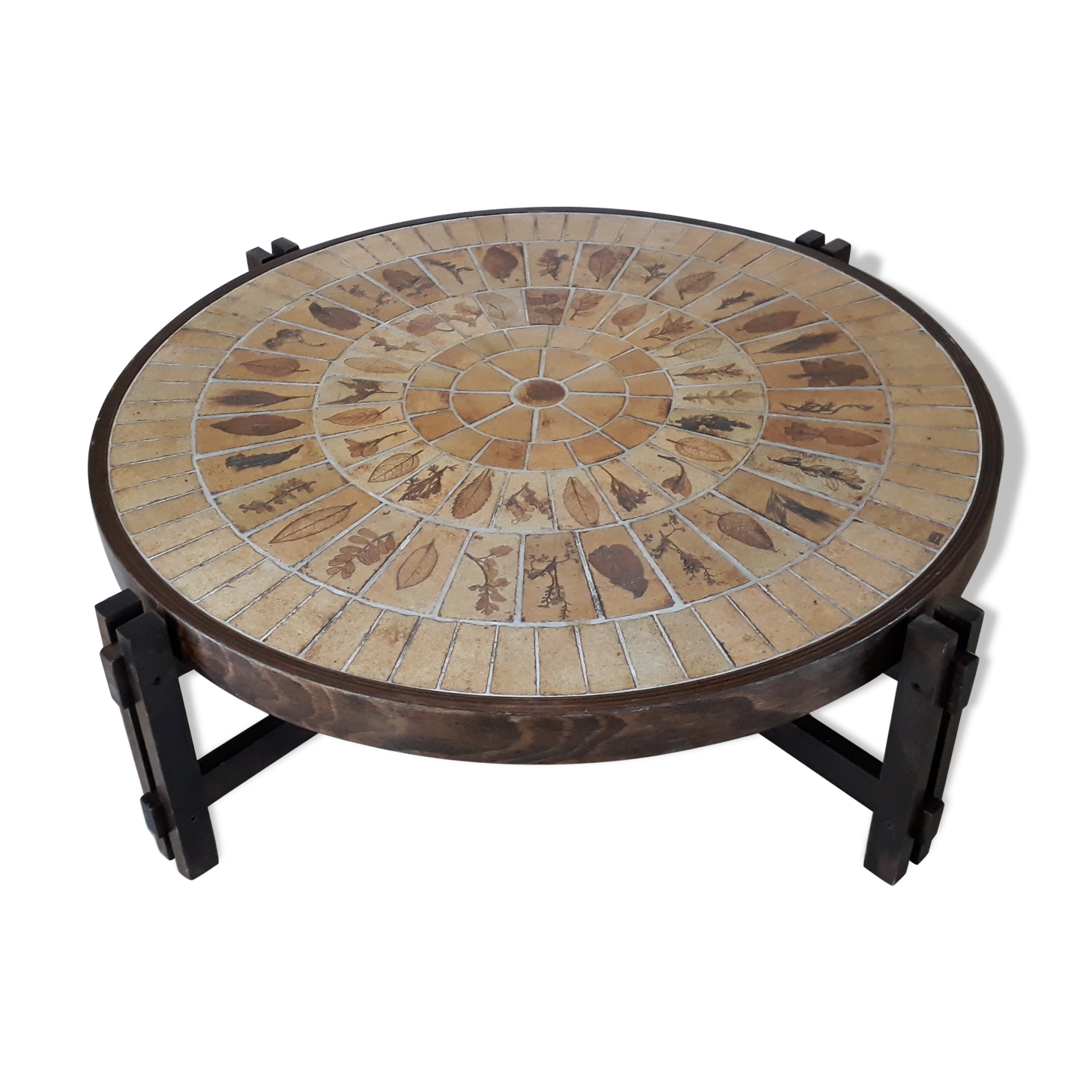 Table palissandre et céramique dite Hérbier par Roger Capron 1960 70