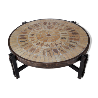 Rosewood and ceramic table called  Herbarium by Roger Capron 1960 70