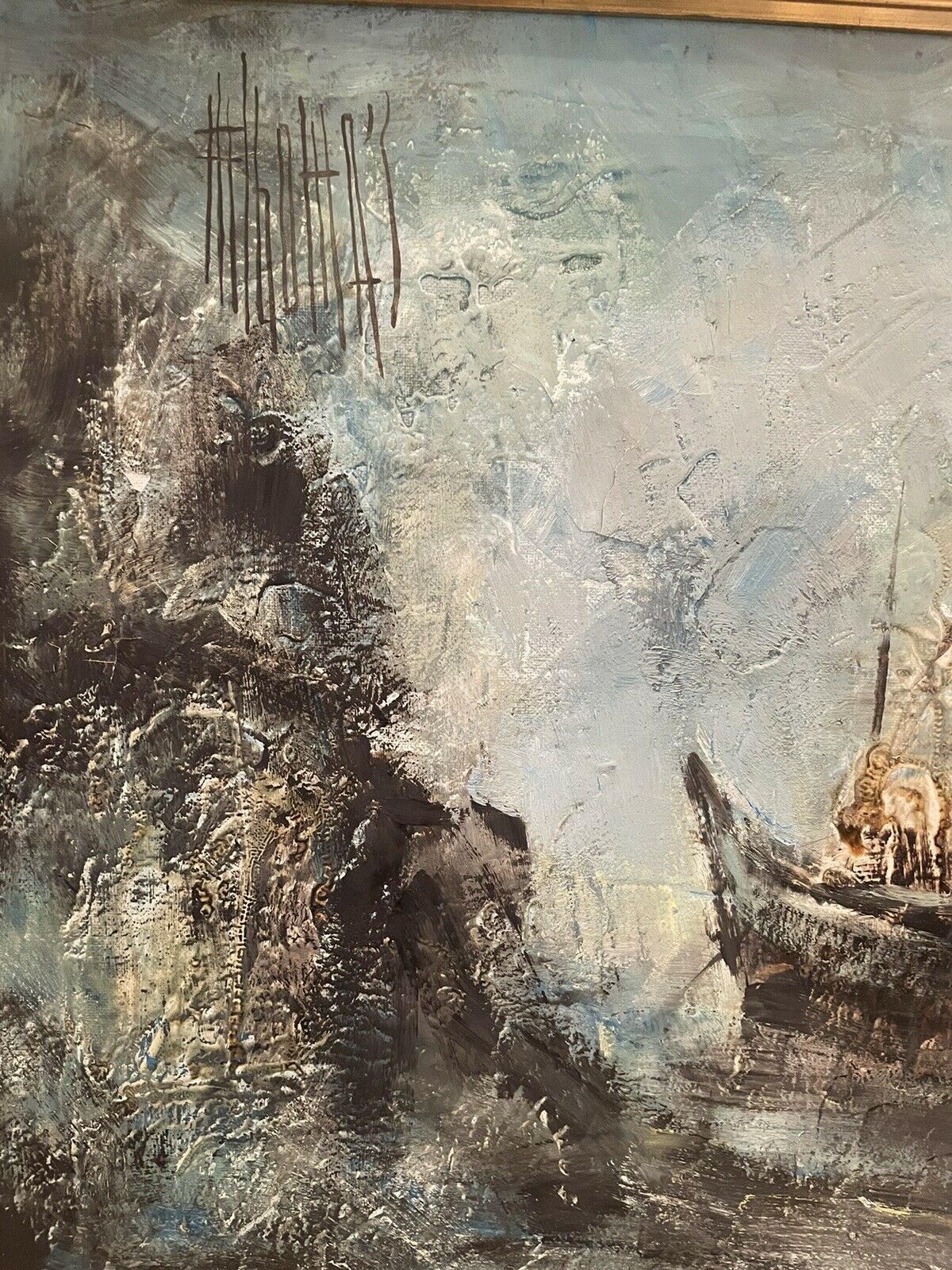 Marcel thomas jura painter, large oil on canvas, marine, trawler