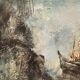 Marcel thomas jura painter, large oil on canvas, marine, trawler