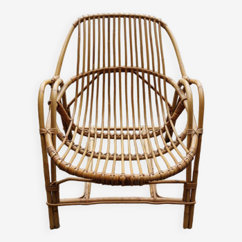 Shell armchair in rattan and bamboo - 1970s