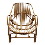 Shell armchair in rattan and bamboo - 1970s