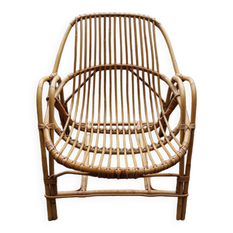 Shell armchair in rattan and bamboo - 1970s