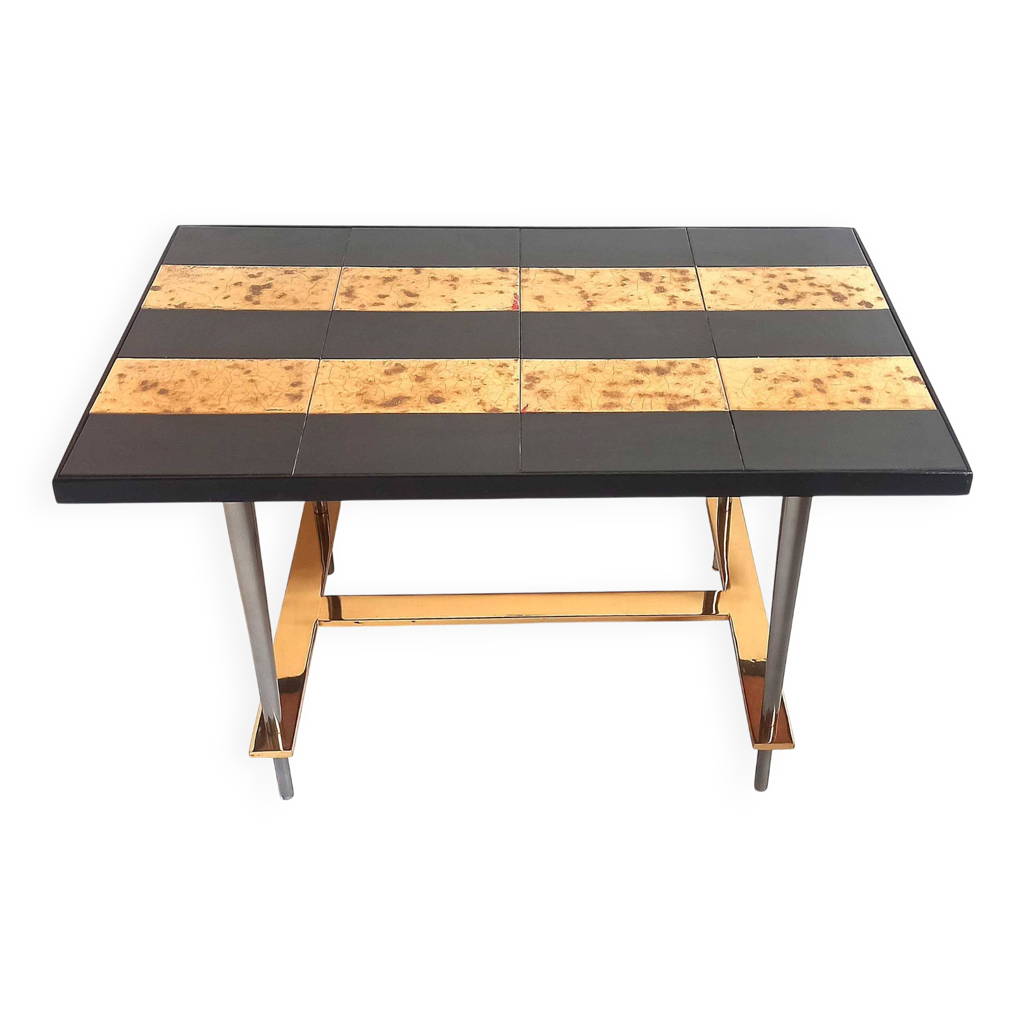 Coffee table with ceramic tiles and gold leaf, height 36 cm, 1950s