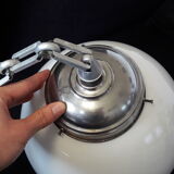 Art deco globe suspension in opaline and aluminium chain