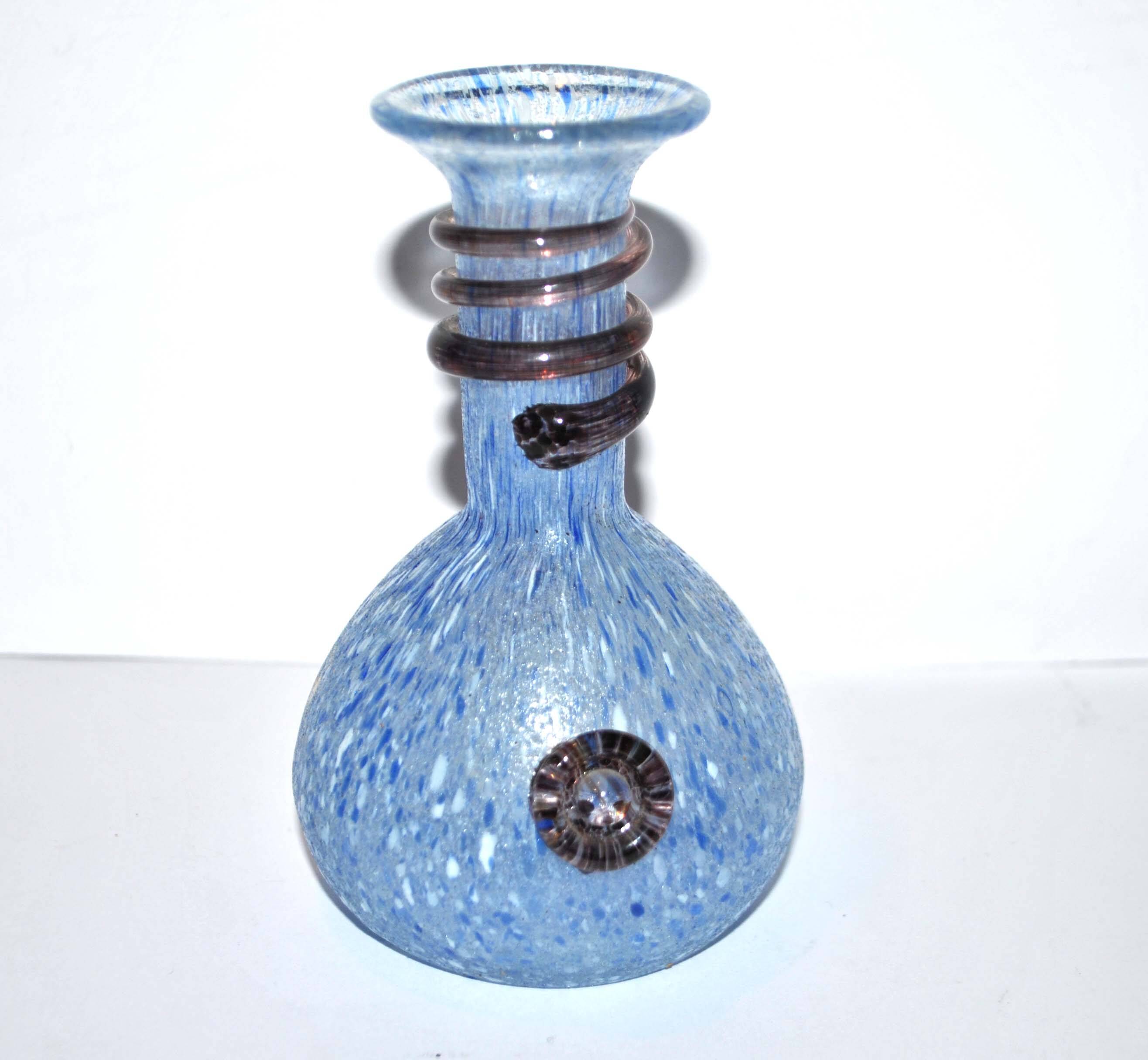 Vintage vase in blown glass and blue and purple glass paste - Murano Glass Bottle? Italy