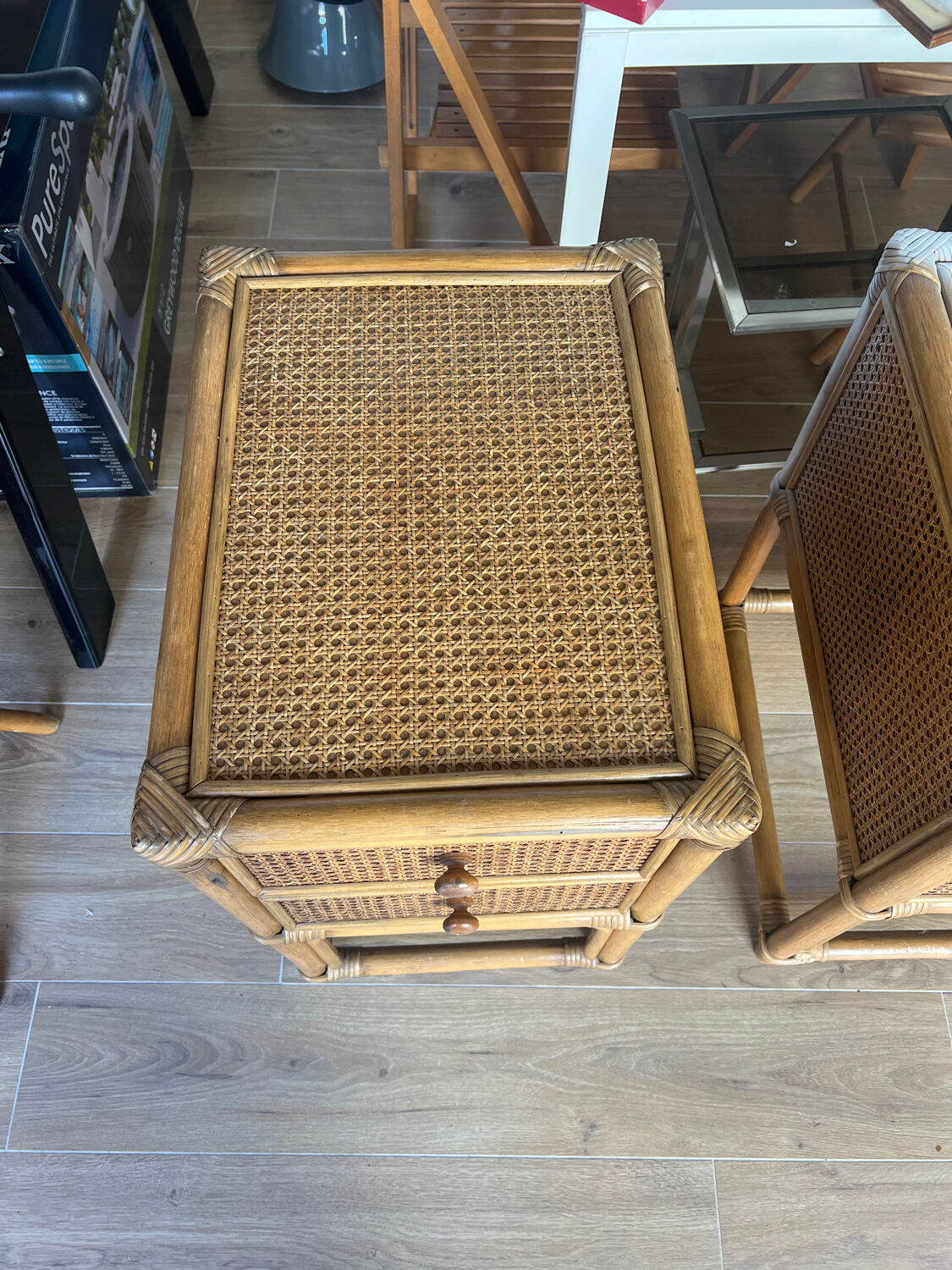 Cane bamboo bedside table