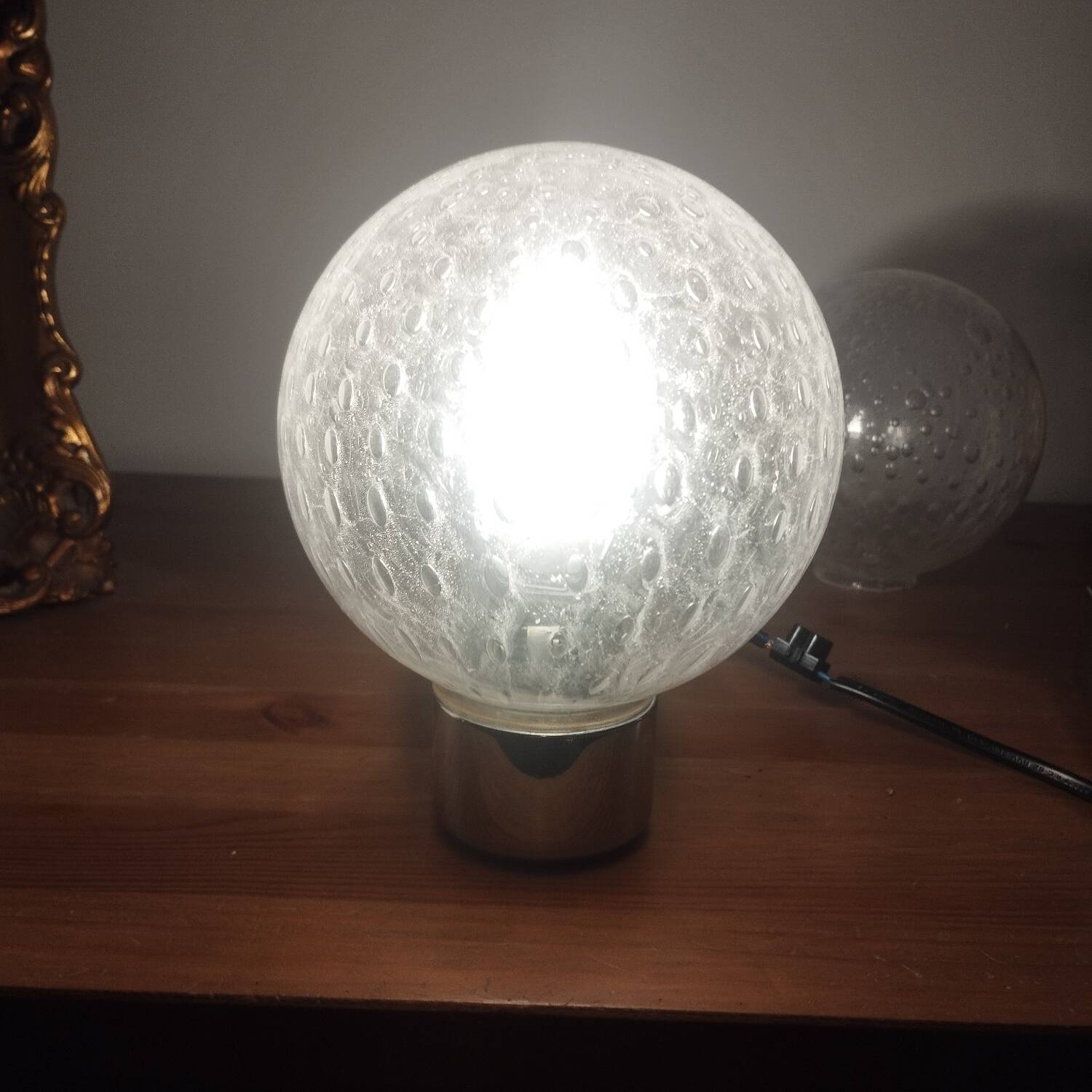 Pair of vintage globe wall lights with bubbled glass by INDA design Space Age