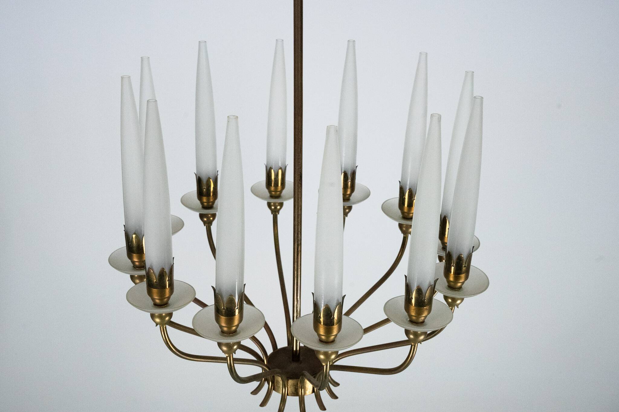 Rare Angelo Lelii for Arredoluce, 12-Lights Chandelier, Italy 1953