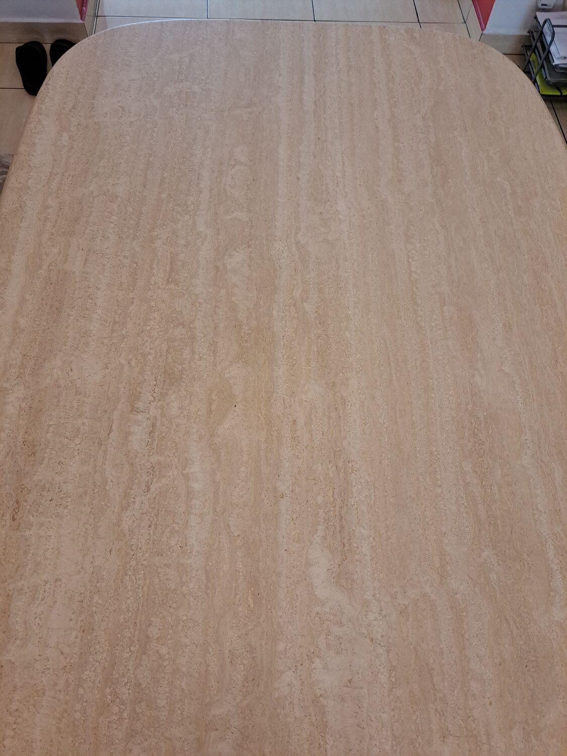 Travertine dining table.