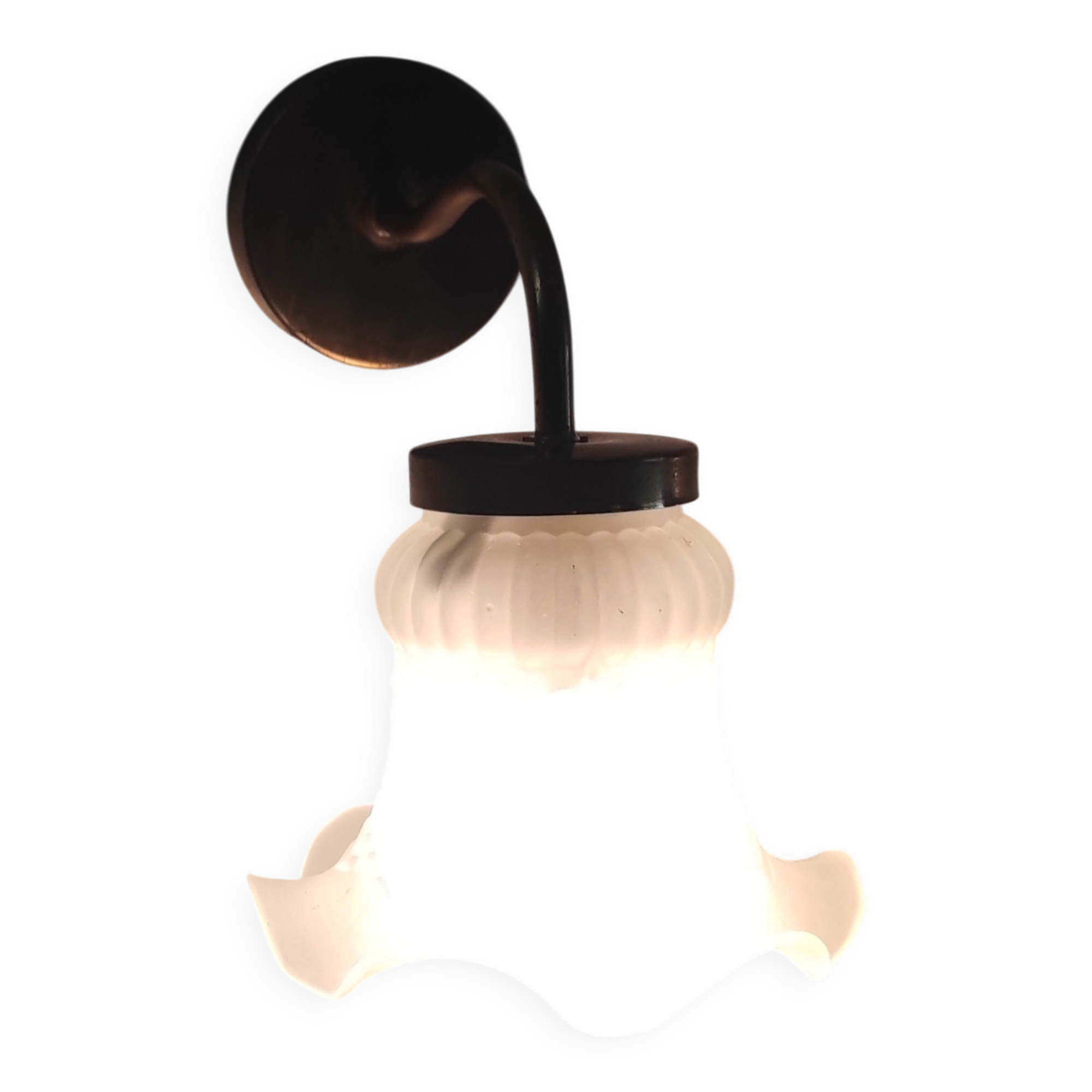 Swan neck wall lights in brass and glass - mid 20th century.