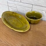 Gien earthenware bowl and ramekin set.