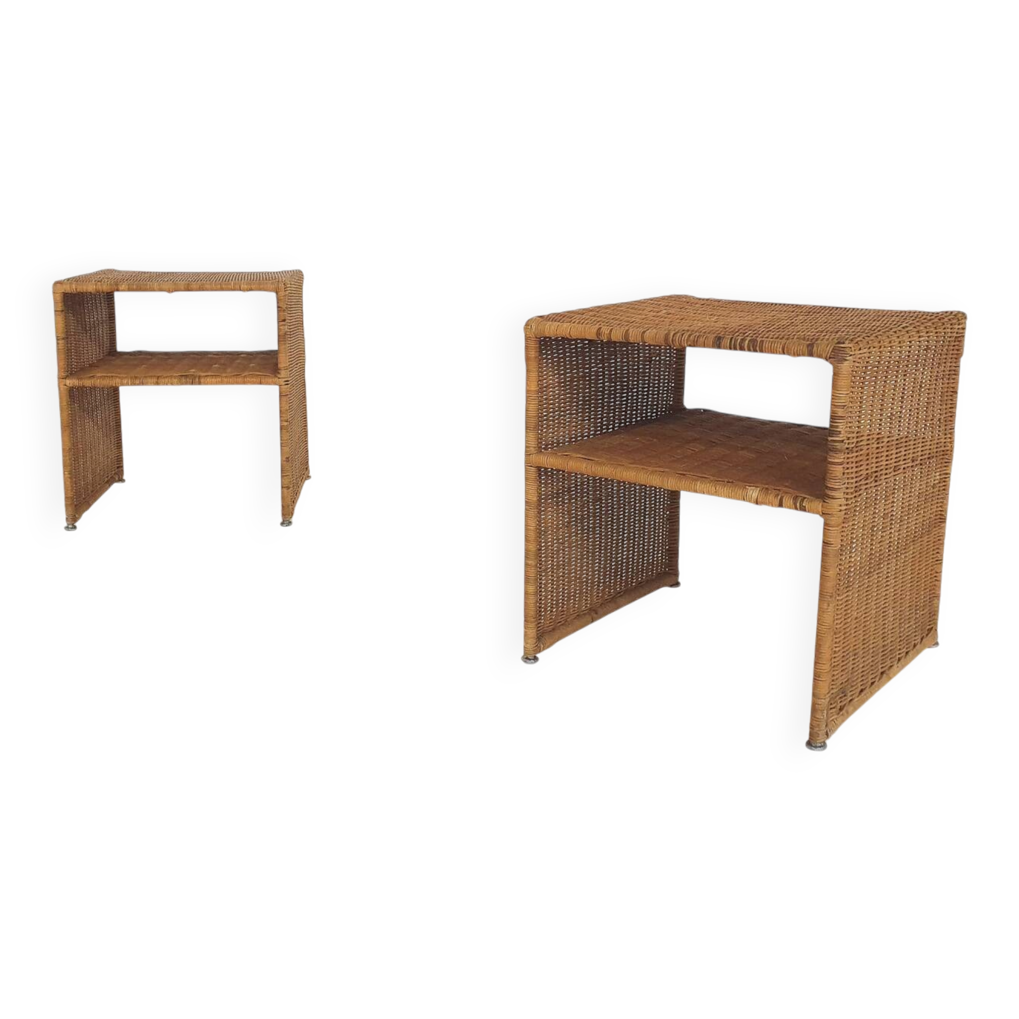Set of two wicker bed side tables, France 1960's