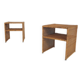 Ensemble de deux tables de chevet en osier, France années 1960.