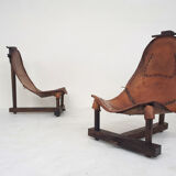 Set of two saddle leather lounge chairs, Brazil, 1960's