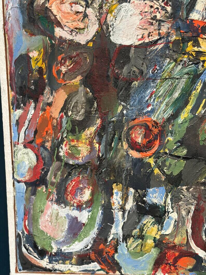 Original Swedish Oil on Canvas – “Abstract Composition” by Valter Gibson – Dated 1965 – Vintage & Framed