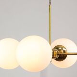 Italian Mid Century Golden Sputnik Chandelier with Opaline Shades, 1960s