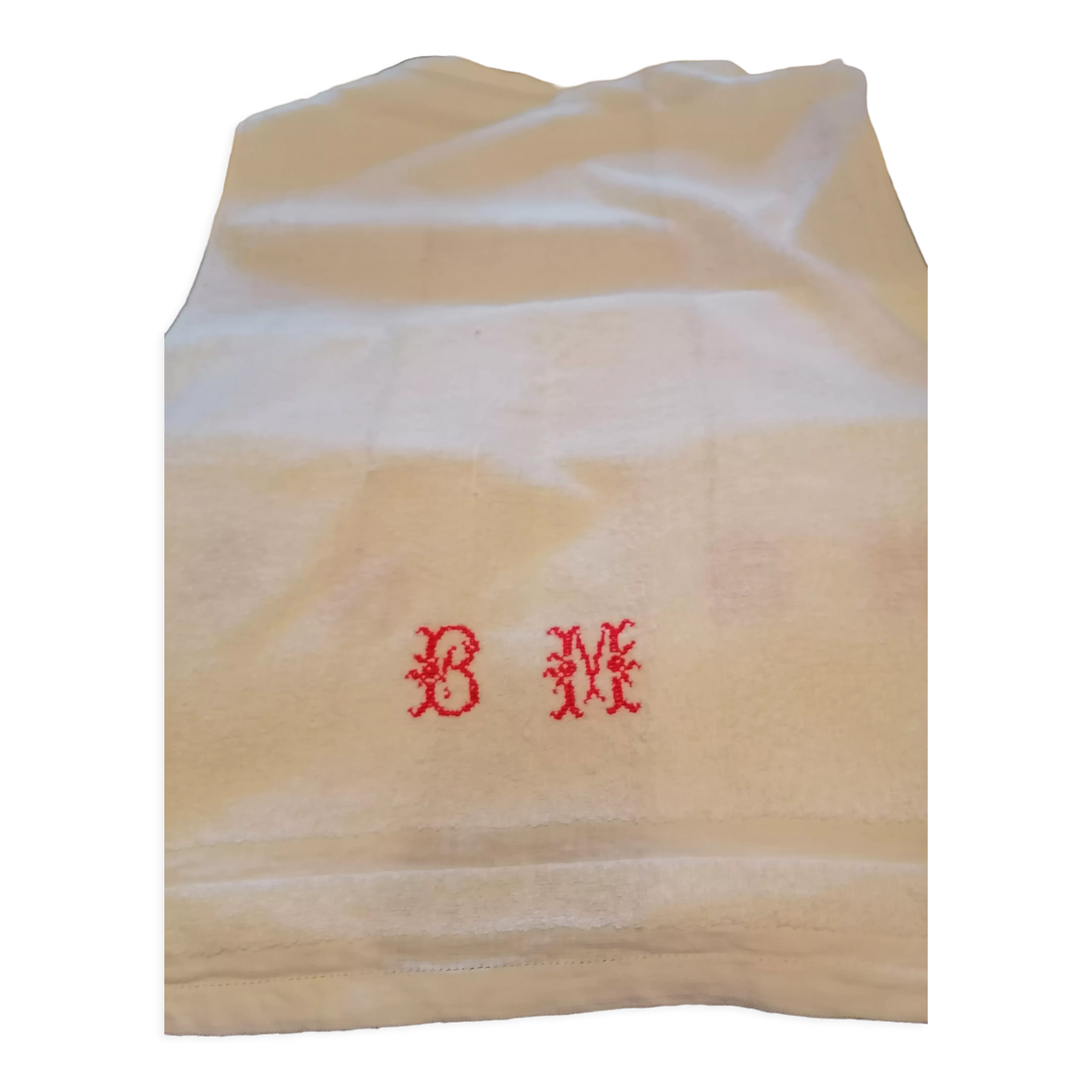 Set of 6 white embroidered terry towels 1930.1950