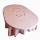 Nappe ancienne en lin épais brodé main rose 170x130 cm – Pièce unique