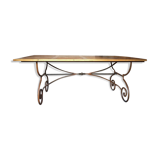 Dining table dining room in old wood panels on wrought iron cradle
