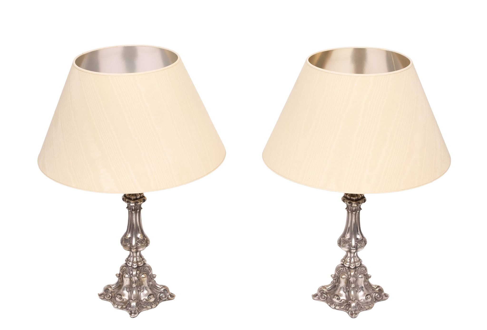 Stunning set of Rococo Silver Plated table lamps 1920s