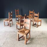 Handcrafted Oak and Rush Dining Chairs, Belgium, 1960s, Set of 6