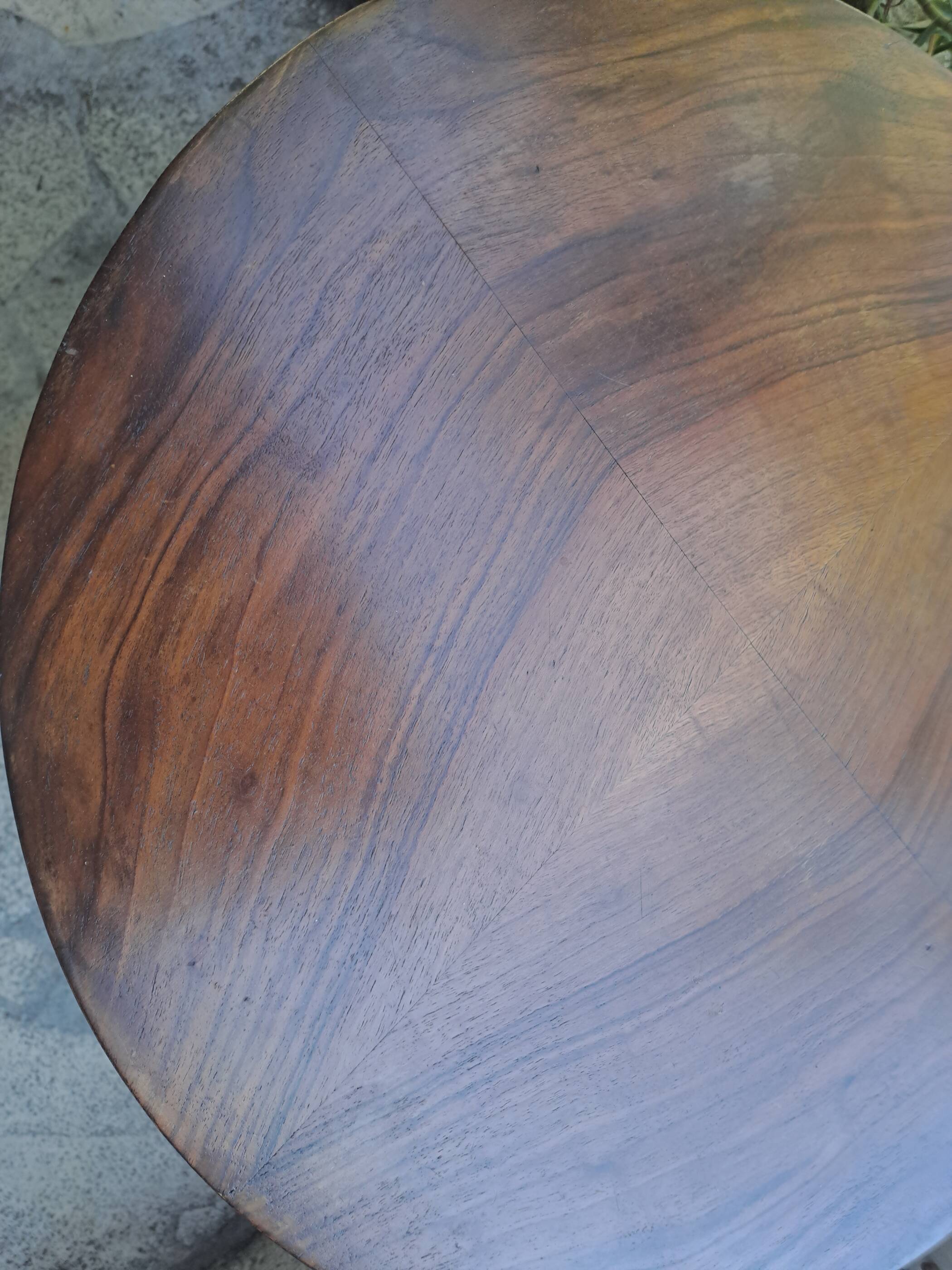 Table basse ronde en bois massif 1970 à double plateau