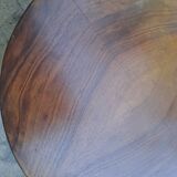 Table basse ronde en bois massif 1970 à double plateau