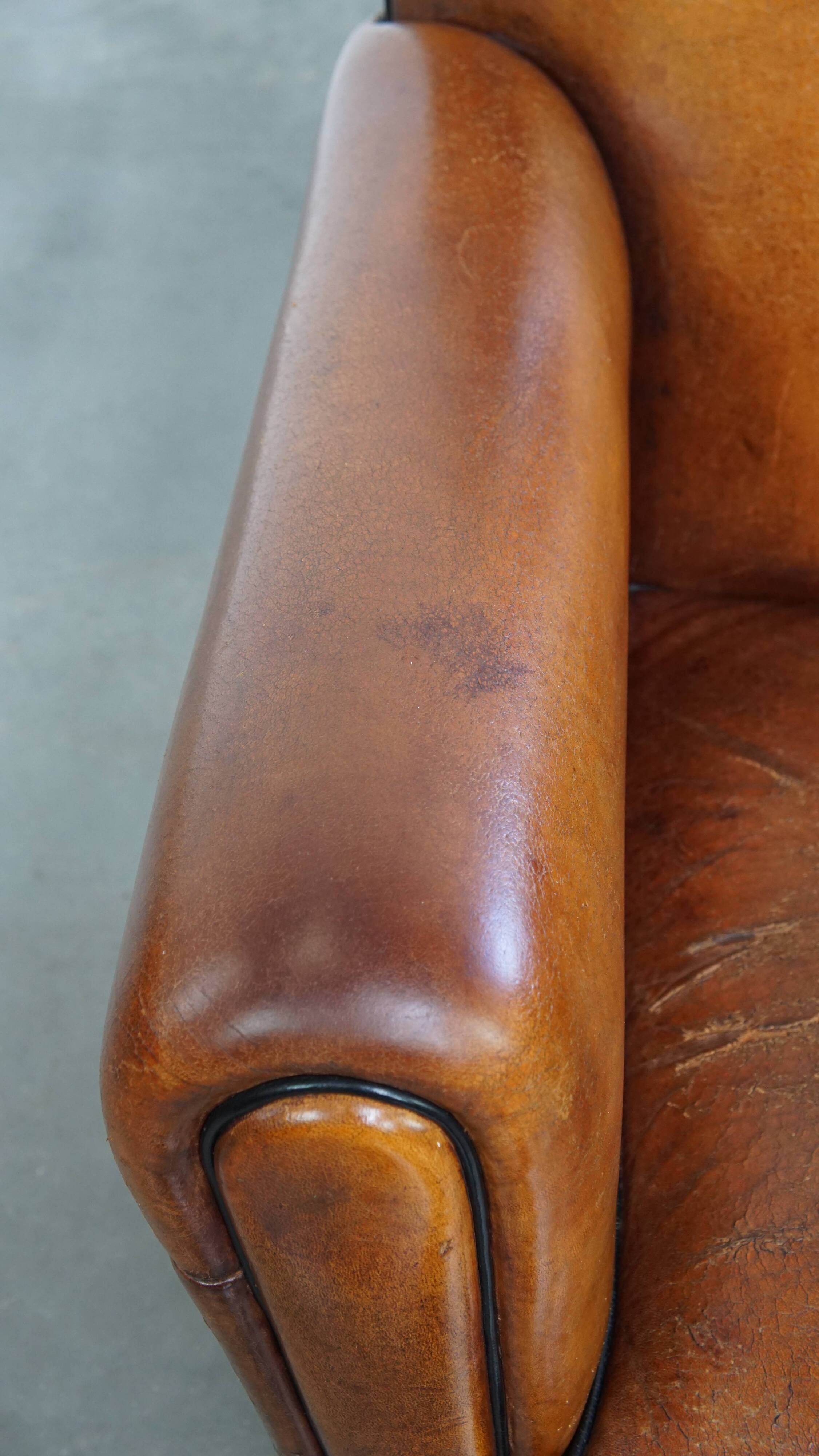 Vintage Sheepskin Leather Art Deco Style Design Armchair