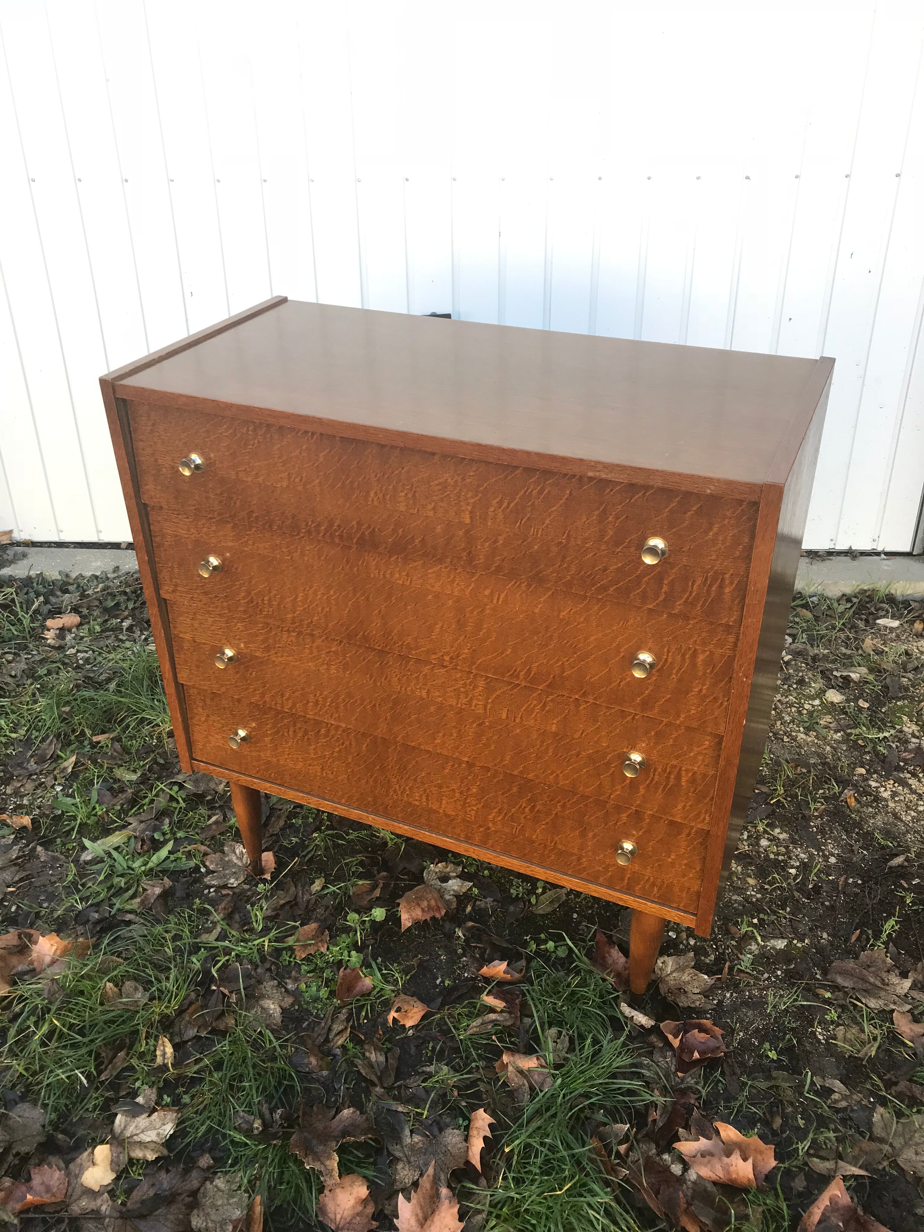 Old chest of drawers 4 drawers wood feet compass 70s vintage scandinavian