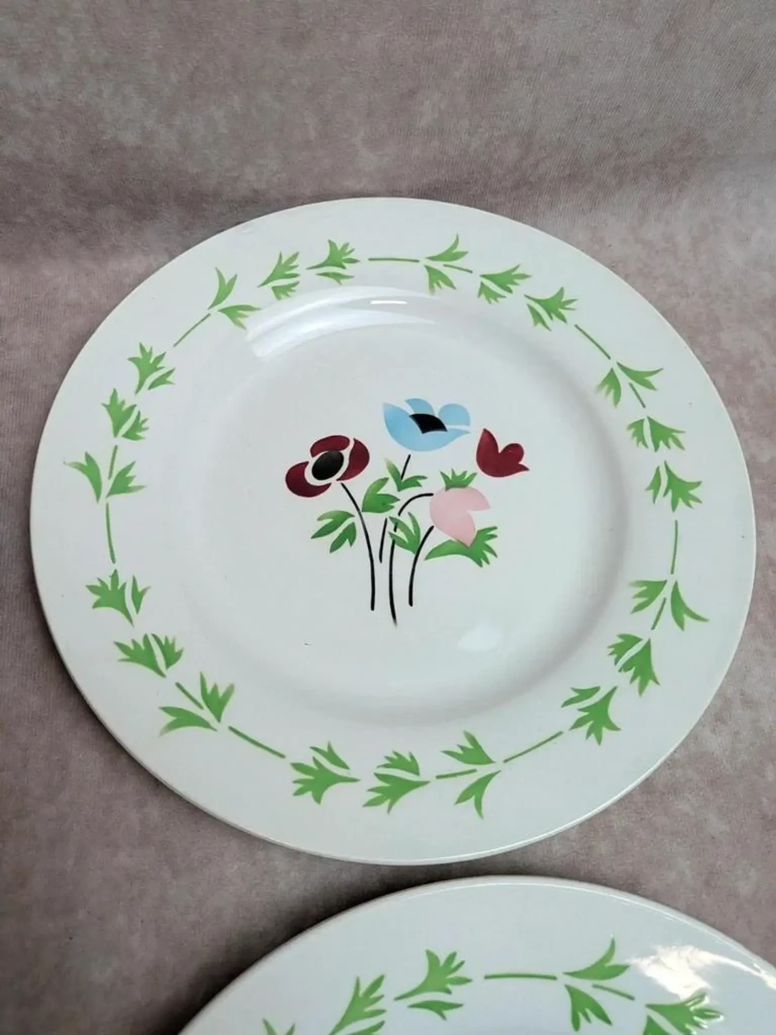 Set of 6 flat plates in ironstone Digoin Sarreguemines – Poupette model – Vintage
