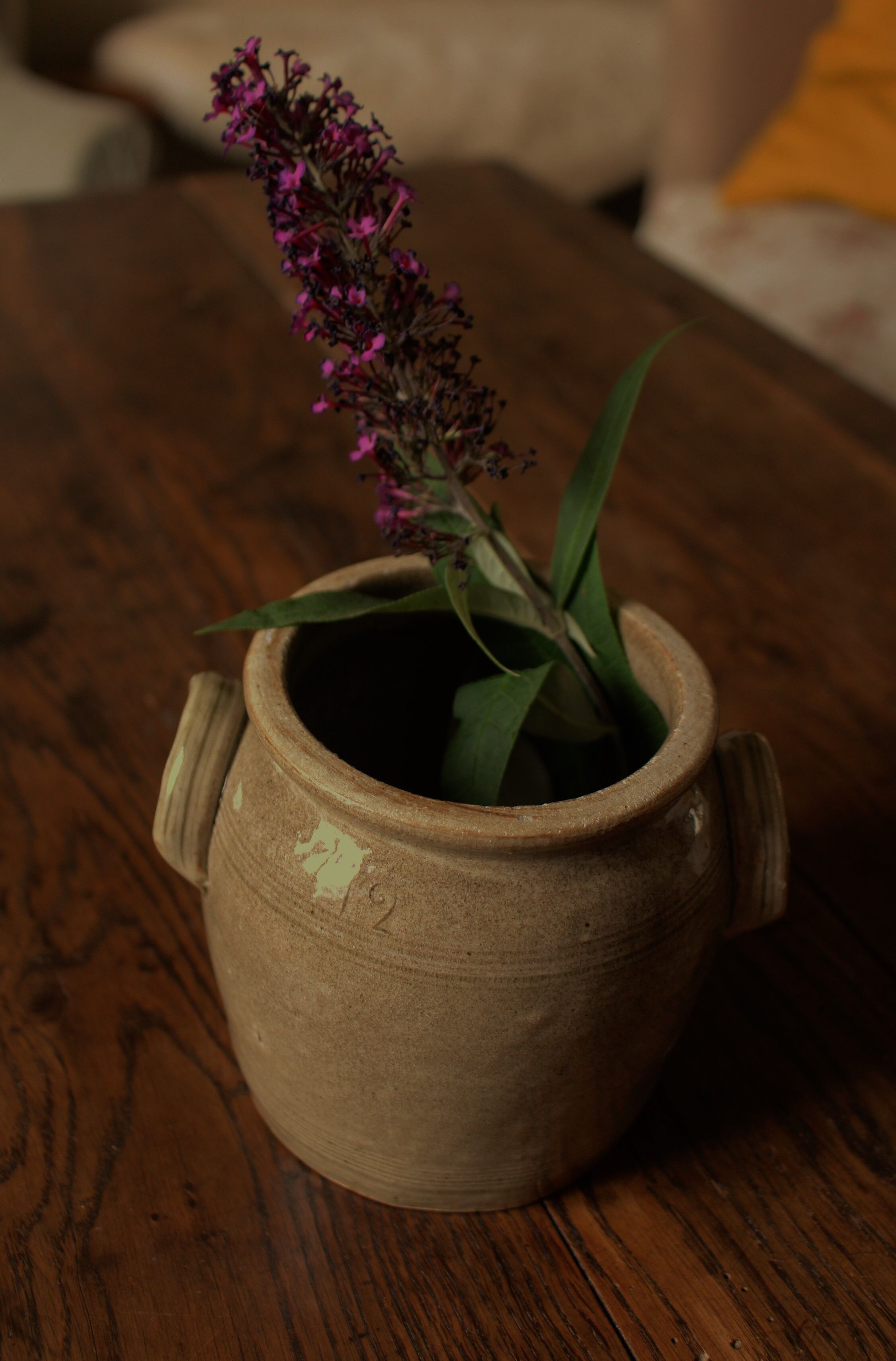 Pot sandstone varnished two round handles
