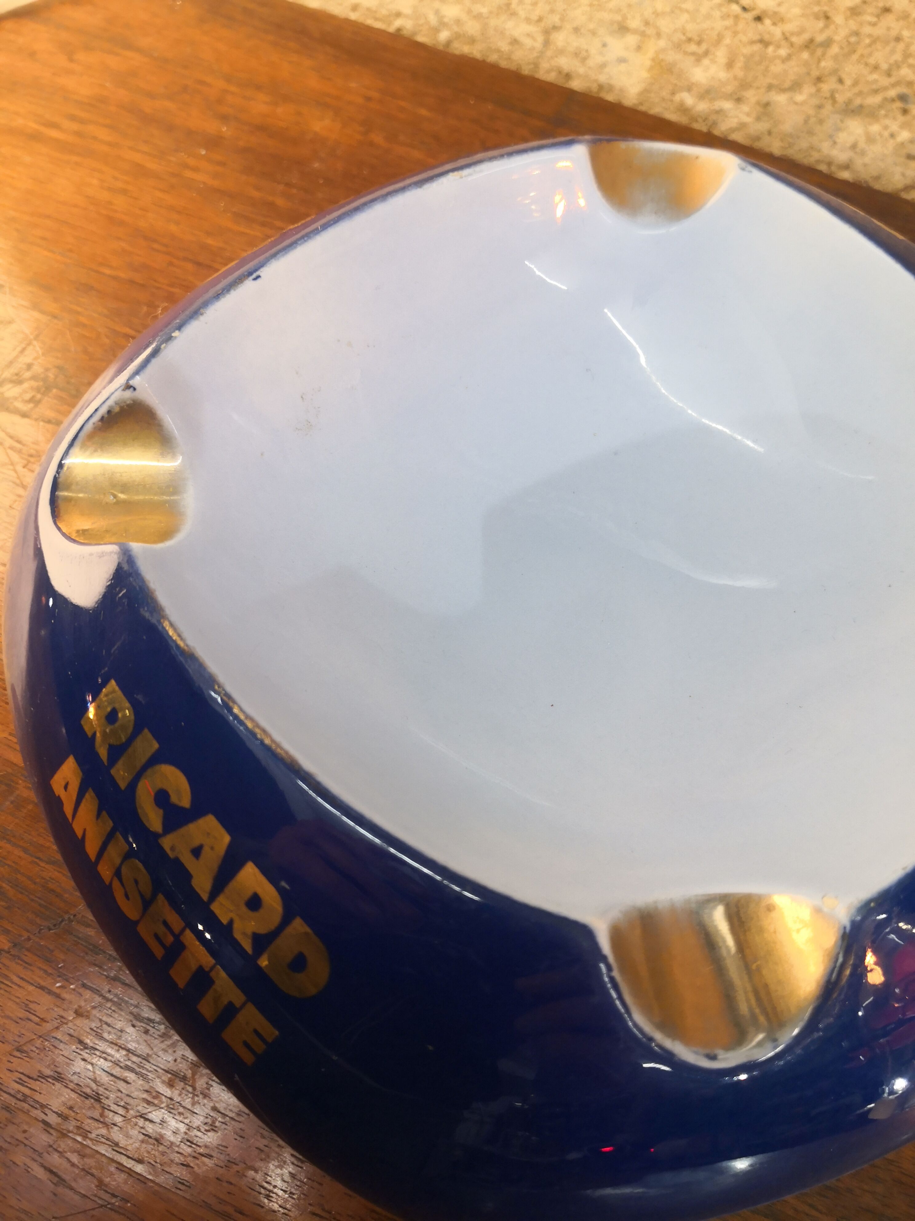 blue and gold Ricard advertising ashtray, ceramic