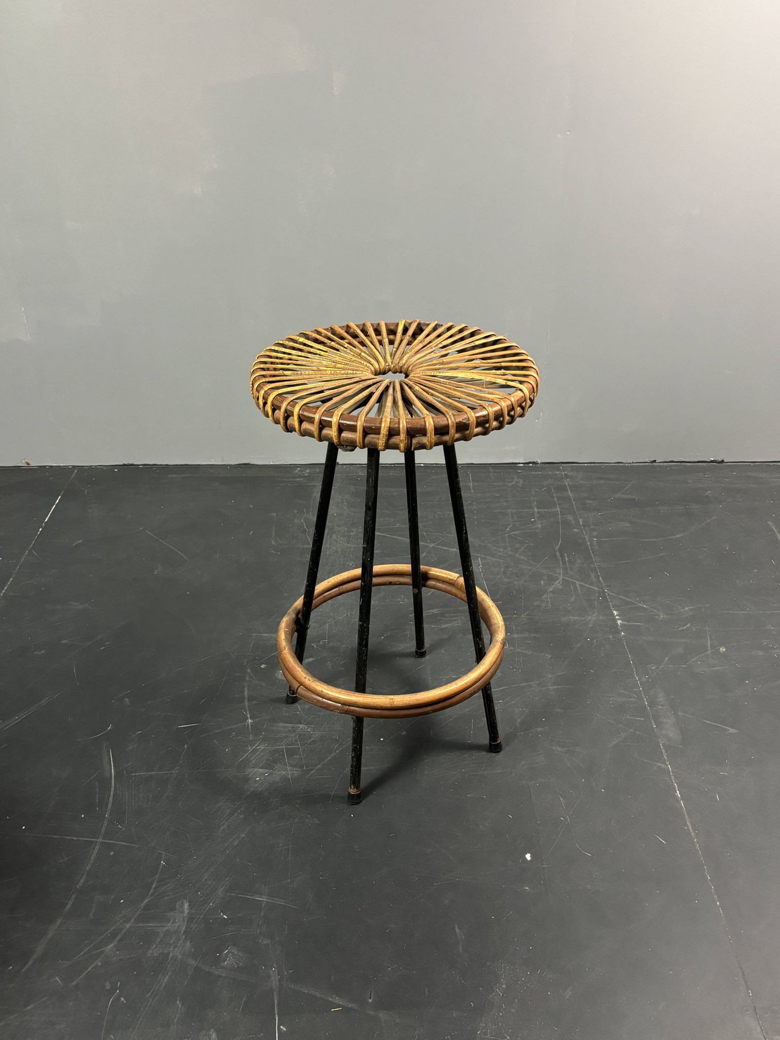 Tabourets de bar en rotin et bambou néerlandais des années 1950 par Rohé Noordwolde.