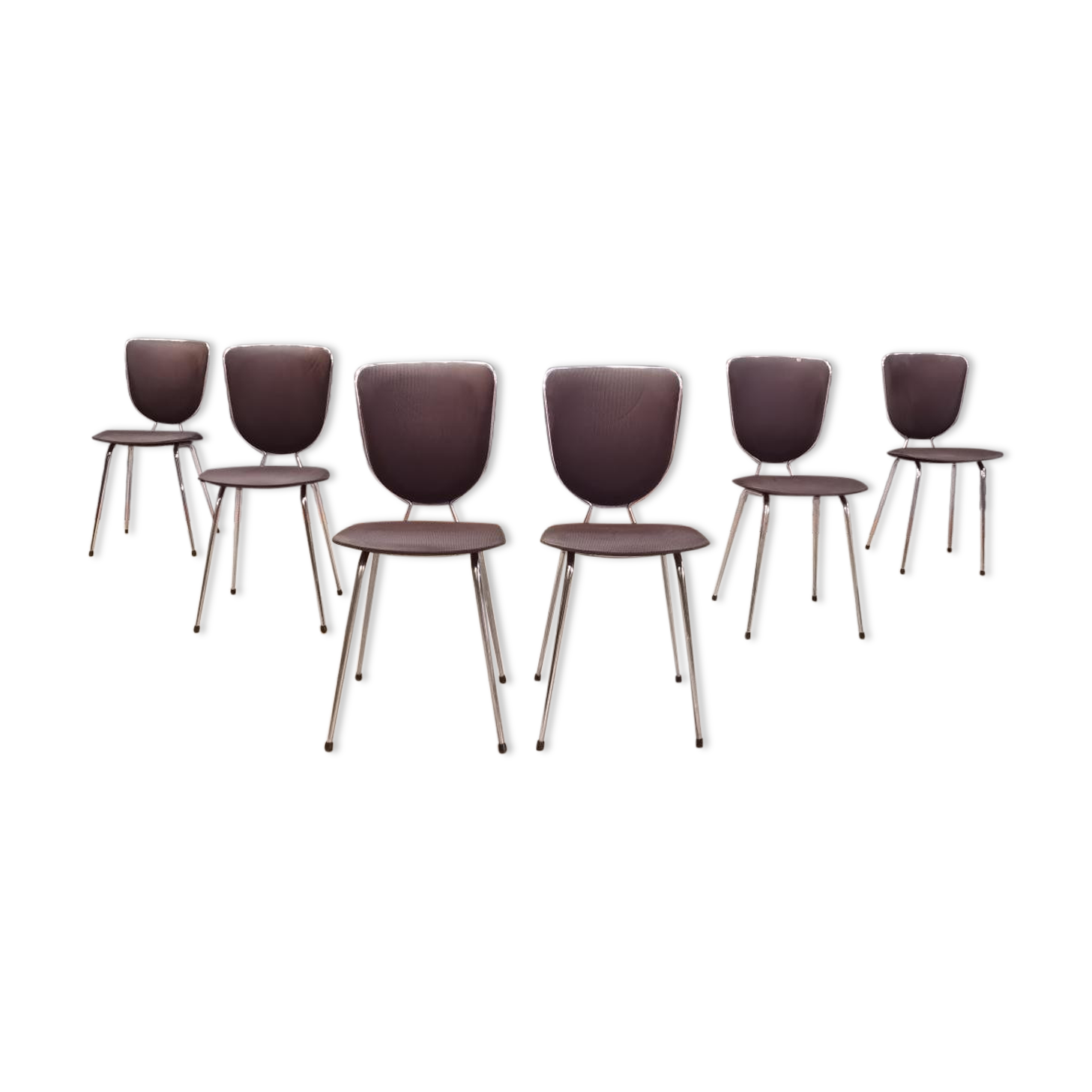 Set of 6 chairs in chrome and vinyl brand "le gal" 70