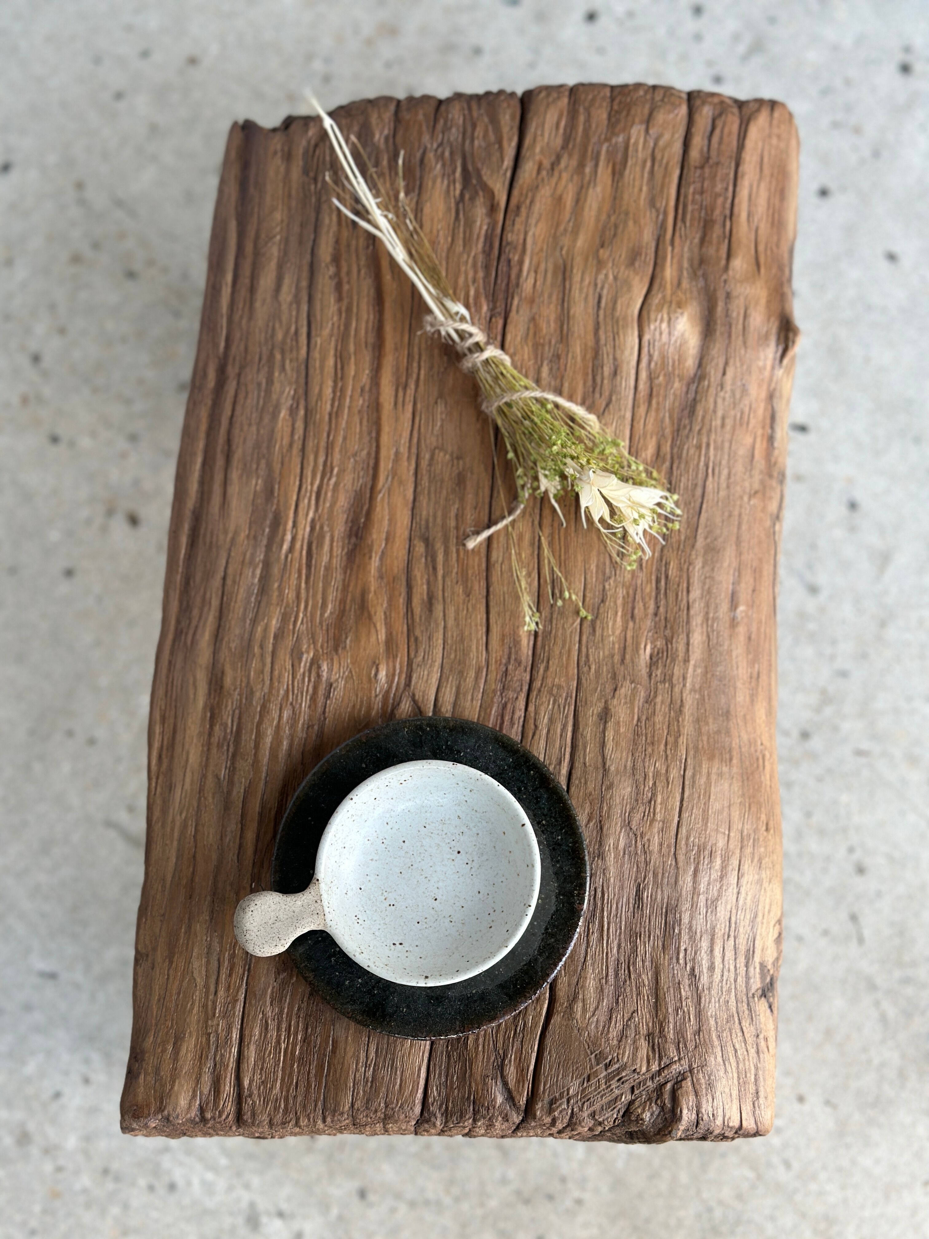 Small side table or stool in blond teak H:30 L43 l27