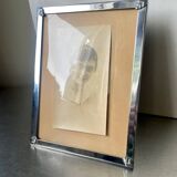 Cadre en métal argenté art deco 20,5 cm x 15,5 cm verre bombé