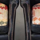 Set of 2 subtle black armchairs in English style with reversible Kelim seat cushion