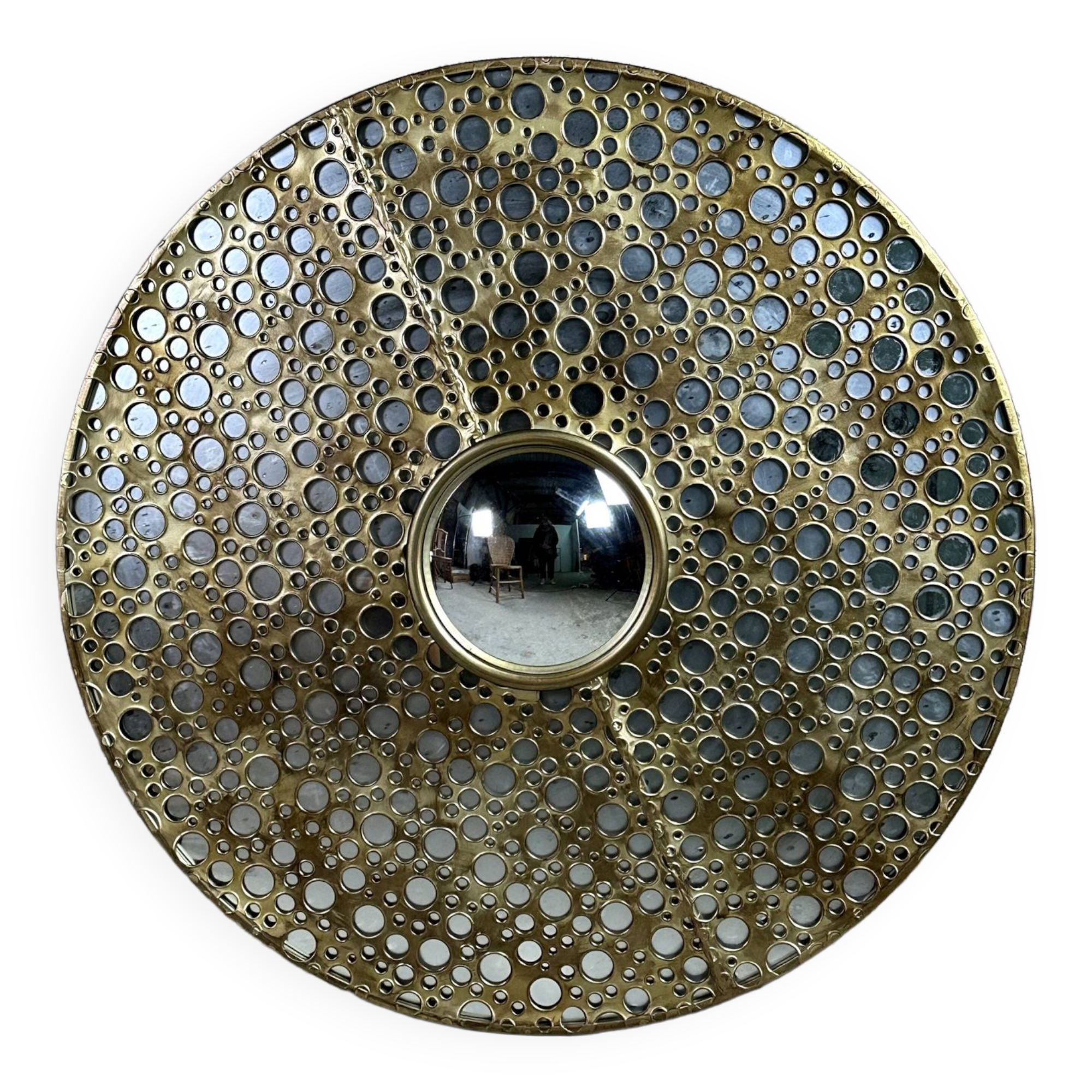 Sun mirror in gold metal Diam 100 cm