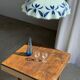 Vintage suspension in white and blue glass with wavy edge D46 H53