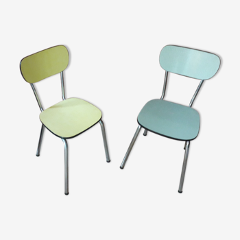 Paire de chaises en formica jaune et verte pastel vintage