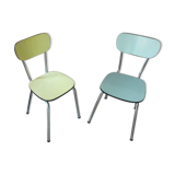 Paire de chaises en formica jaune et verte pastel vintage