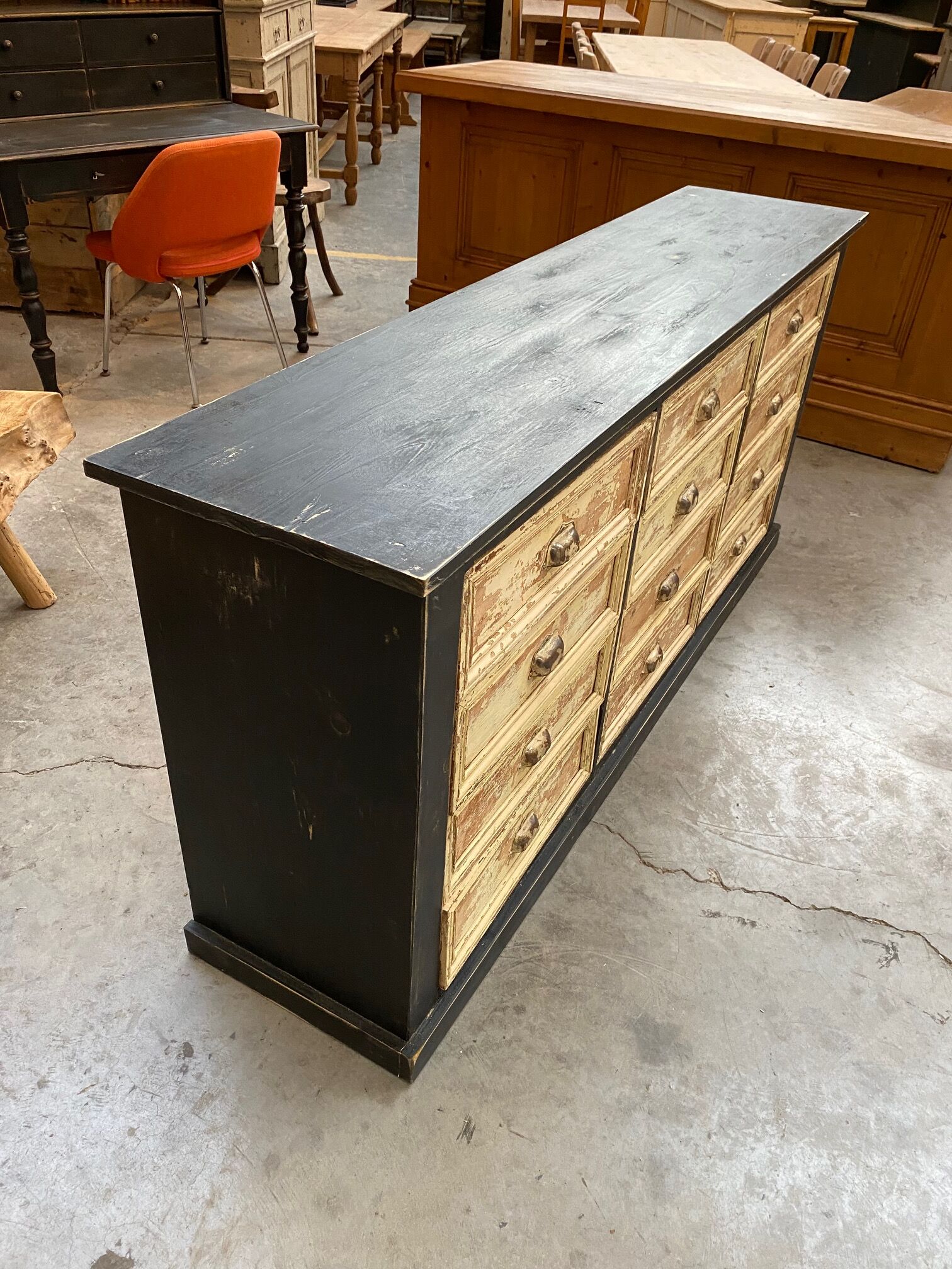 Old loom cabinet with drawers