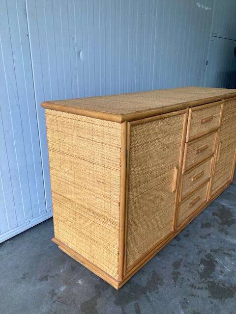 Vintage rattan sideboard in Roche Bobois style